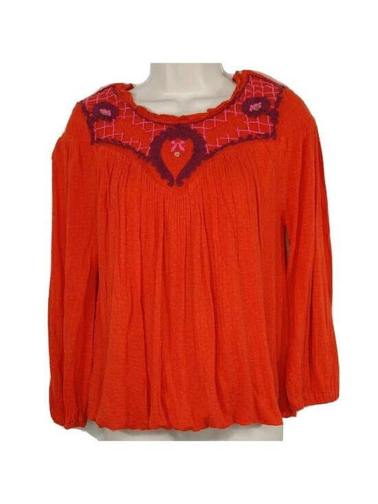 Free People Tops - Free People Begonia Top Blouson Embroidered Boho Size XS Orange Purple Long Slv